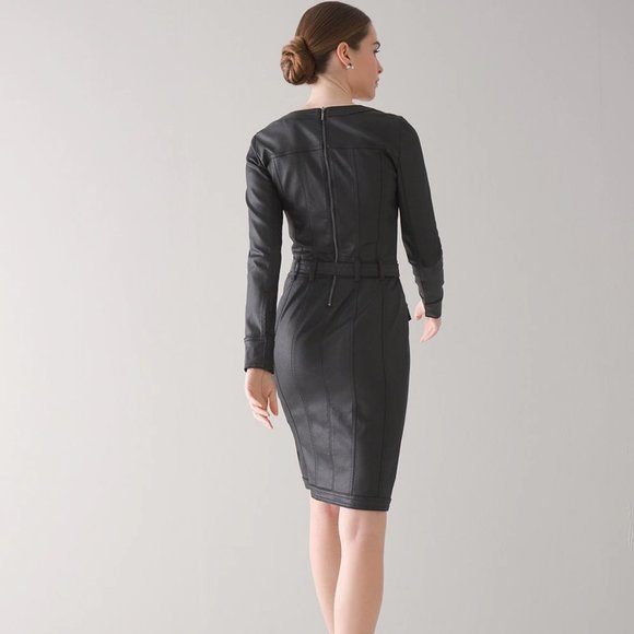 WHBM STUNNING! WASHABLE Coated Denim Shirt Dress Black Leather Look size 14 NWT - Picture 5 of 5